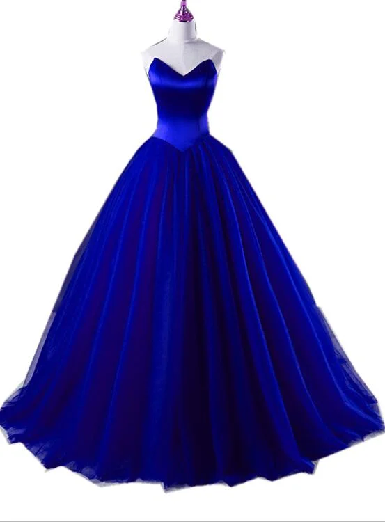 Royal Blue Satin and Tulle Ball Formal Gown, Sweet 16 Gowns, Blue Party Dresses Tunics Office stylish