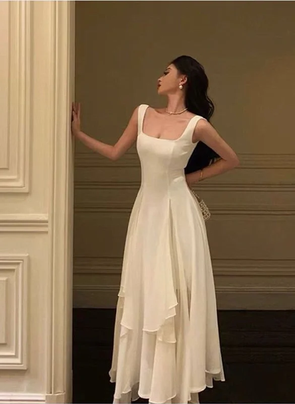Ivory Chiffon Straps Long Party Dress Prom Dress, Ivory Formal Dress Tunics Recommended stylist