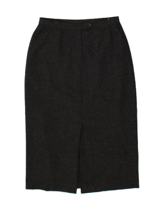 VINTAGE Womens Midi Skirt UK 16 Large W32  Black Cupro a-line skirt cut