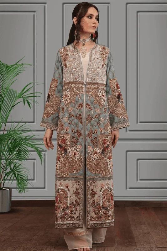 Shamaeel - Silk Embroidered Long Jacket with Off-white Silk Inner and Pants Nylon Jacket Polyester Jacket Spandex Jacket