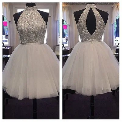Halter Sexy Open back White homecoming prom dresses, CM0005 Tunics Favorite customer