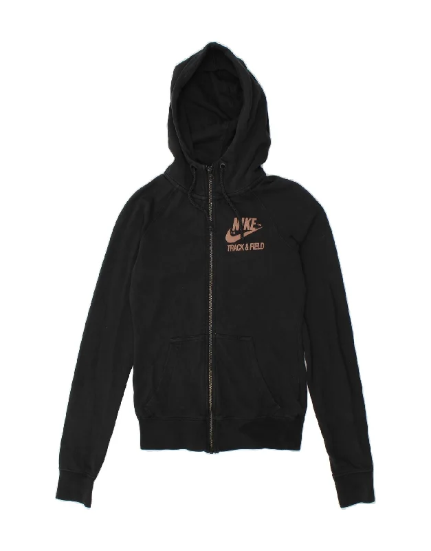 NIKE Womens Loose Fit Graphic Hoodie Jumper UK 6 XS Black Cotton Hoodie with Sequins Glamorous Eye-catching