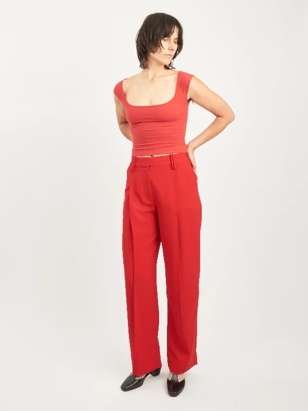 Barbados Cherry Light Twill Suiting Relaxed Pleated Pants Stylish Harem Pants