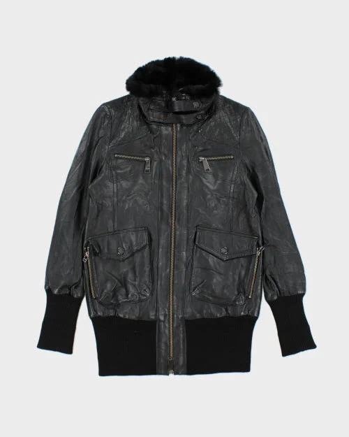 Vintage Burberry Blue Label Faux Fur Collar Biker Jacket - M Welt Pockets Slit Pockets Flap Pockets