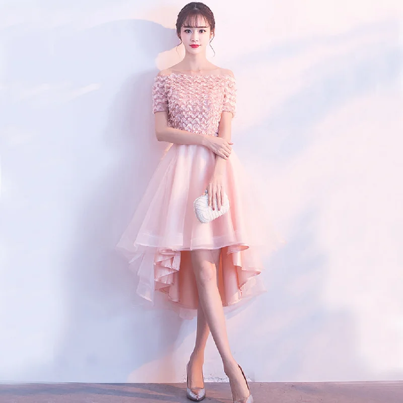 New Arrival High-Low Applique Homecoming Dresses, A-Line Organza Cheap Homecoming Dresses, KX294 Tunics Lace romantic