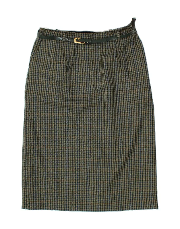 BRENDELLA Womens Straight Skirt W34 Large  Green Houndstooth Wool boho skirt vibe