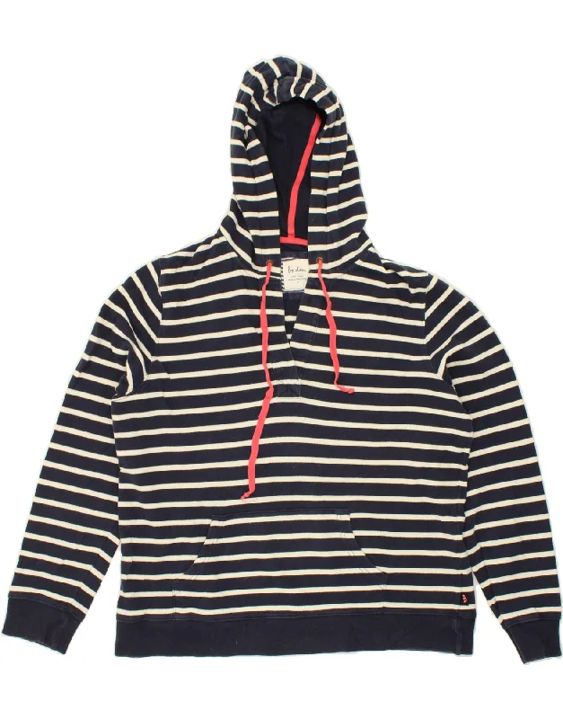 BODEN Womens Hoodie Jumper UK 16 Large Navy Blue Striped Cotton Nautical Hoodie with Hem Elastic Stretchable Comfortable