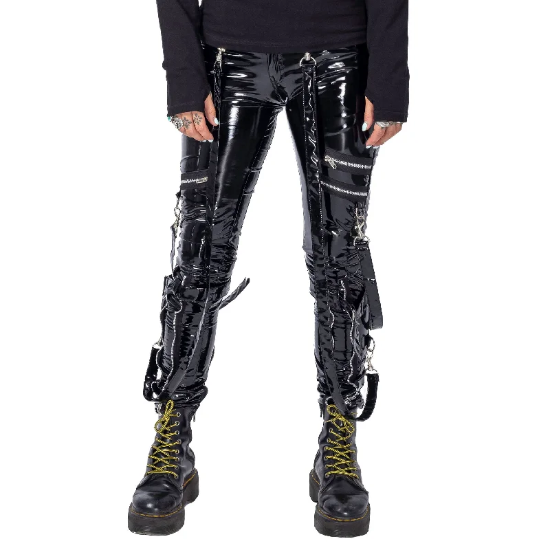 MEISSA PANTS - BLACK PVC Fashionable Button-Up Pants