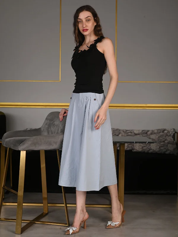 Odette Blue Cotton Twill Solid A-line Skirt For Women denim skirt durable