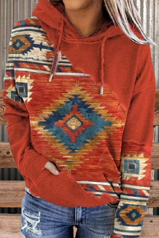 Vintage Aztec Graphic Hoodie Hoodie with Elastic Waist Stretchable Comfortable