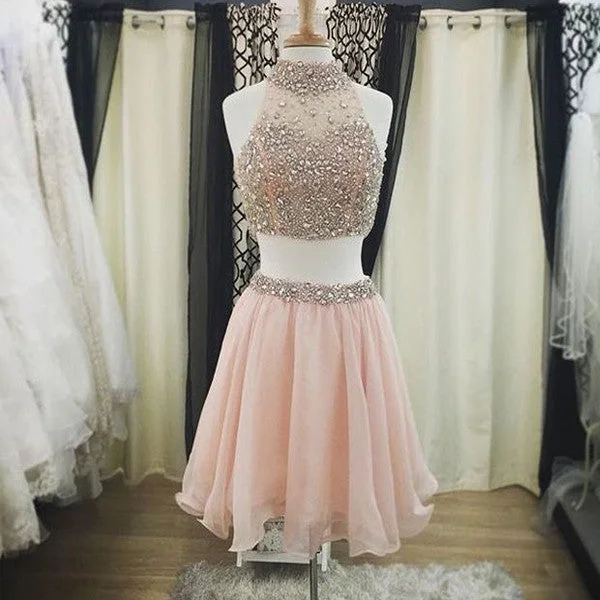Popular dark pink two pieces sparkly Bohemian lovely prom gowns dress,BD00102 Turtleneck Warm Winter