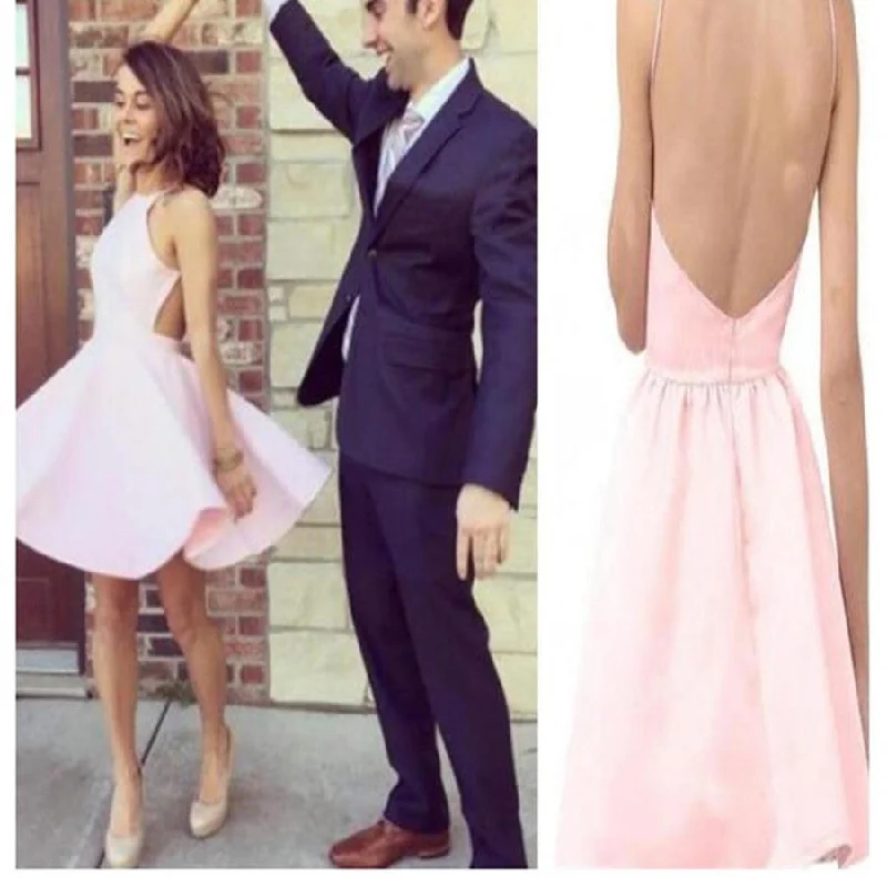 Short pink simple open back sexy for teens homecoming prom gowns dress,BD0076 Tunics Cozy soft