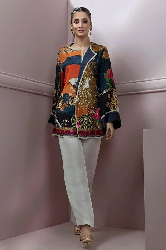 Shamaeel - Silk Embroidered Jacket Style Top with Silk Ivory Pants Chenille Jacket Brocade Jacket Lace Jacket