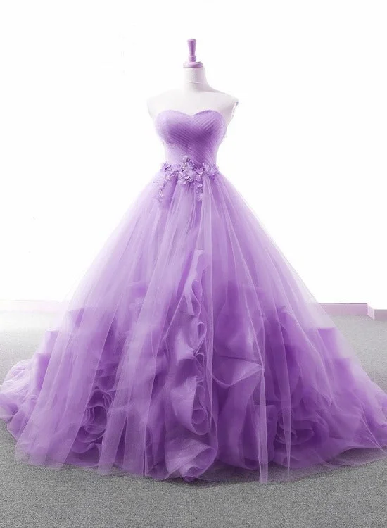 Light Purple Sweetheart Tulle Ball Gown Princess New Style Formal Dress, Purple Party Dress High-Low Hemline Casual