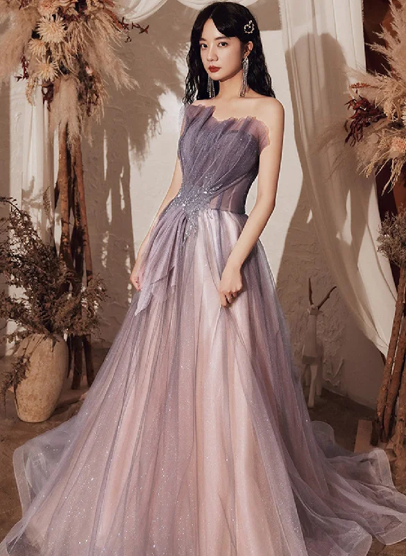 Light Purple Tulle with Beaded A-line Party Dress, Purple Tulle Long Formal Dress Tunics Favorite customer