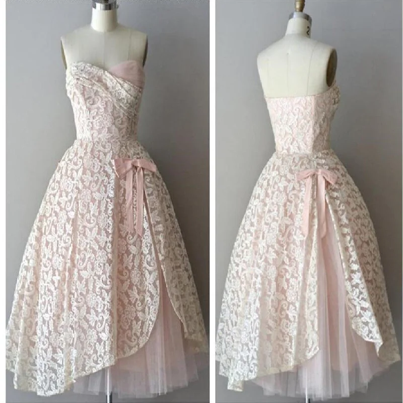 Strapless pink lace unique style vintage cheap homecoming prom gowns dress,BD0075 Tunics Luxurious high-end