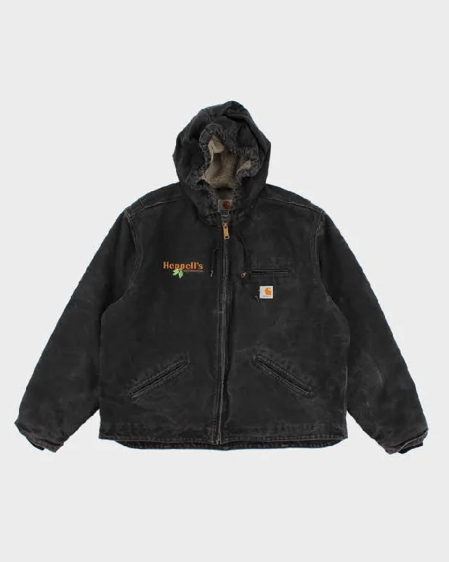 00s Women's Carhartt Black Fleece Lined Hooded Workwear Jacket - XL Notch Collar Jacket Peter Pan Collar Jacket Cowl Neck Jacket