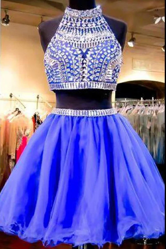 Sexy 2 pieces beaded Royal Blue short homecoming prom dresses, CM0028 Tunics Trousers formal