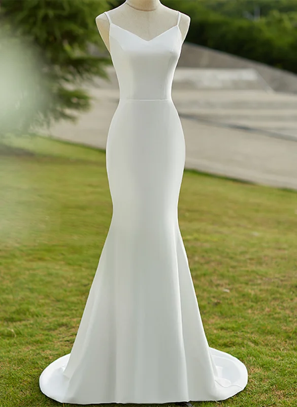 Lovely White Mermaid Straps Long Wedding Party Dress, White Long Formal Dress Tunics Top rated