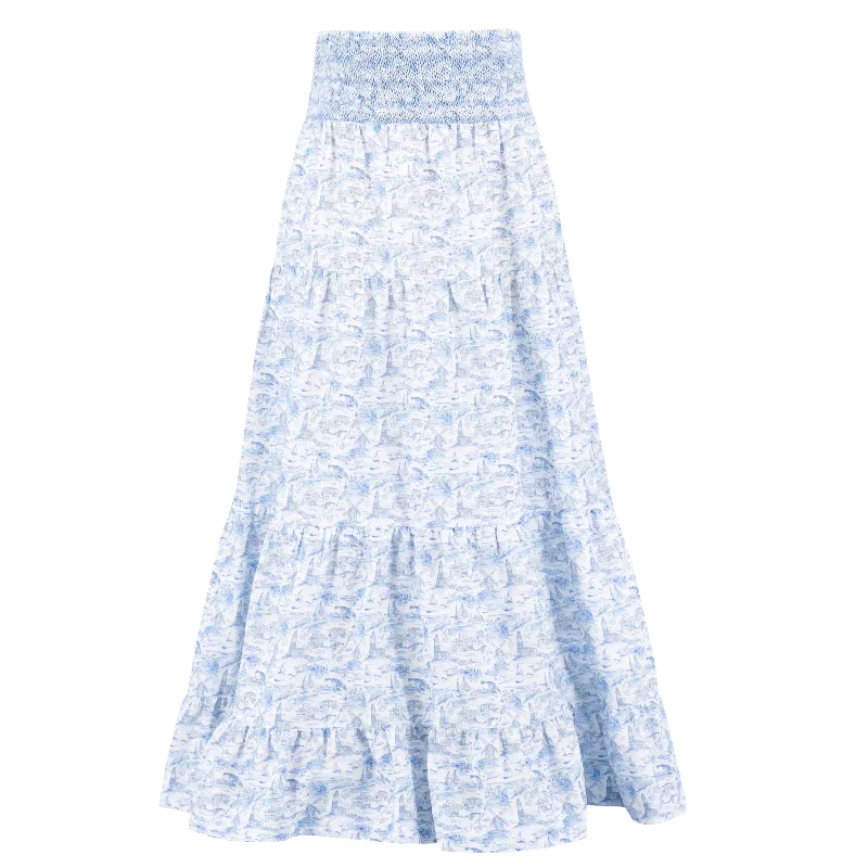 Women's Smocked Caitlin Skirt | Hamptons Print denim skirt casual