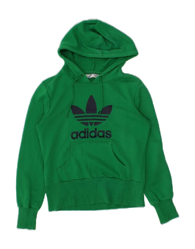 ADIDAS Womens Graphic Hoodie Jumper EU 40 Medium Green Cotton Hoodie with Snap Buttons Easy Quick