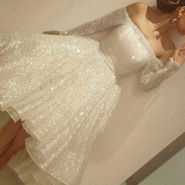 Charming Long Sleeve Shinning Straight Neck Beautiful Junior Homecoming Dress, WG703 Tunics Fall fleece