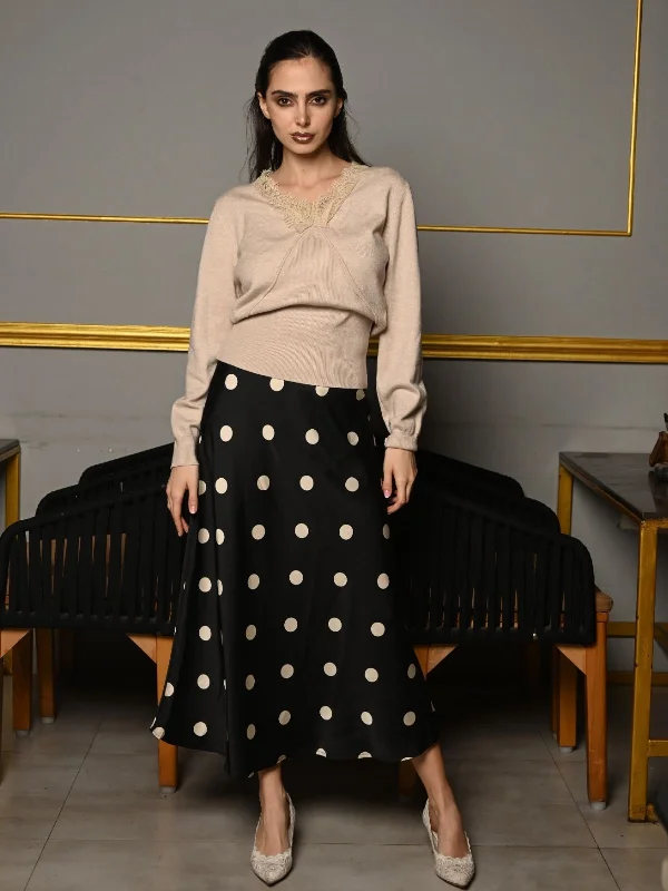 Odette Black Satin Printed Skirt For Women mini skirt trendy