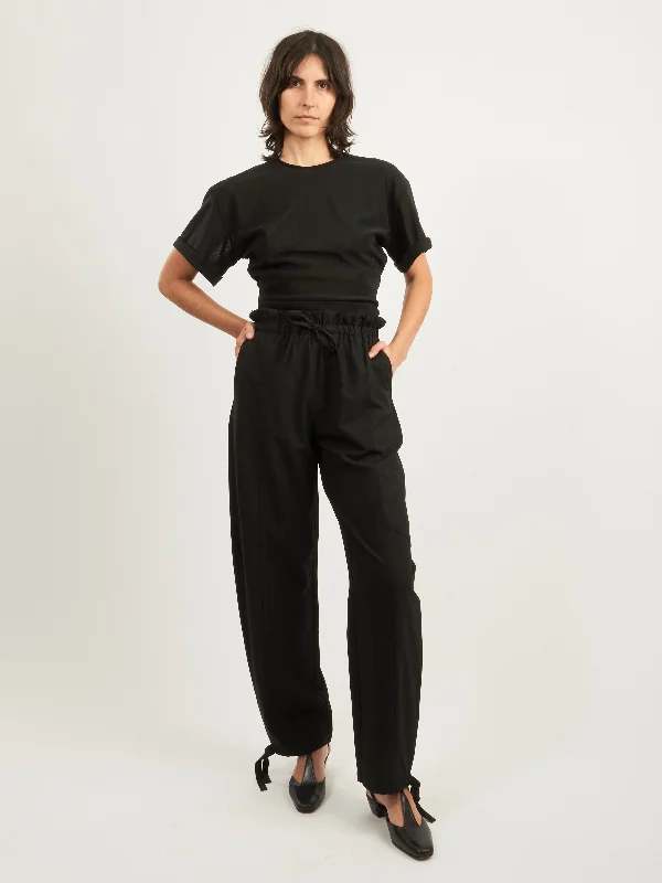 Black Drapey Melange Elasticated Waist Pants Stylish Elastic Waist Pants