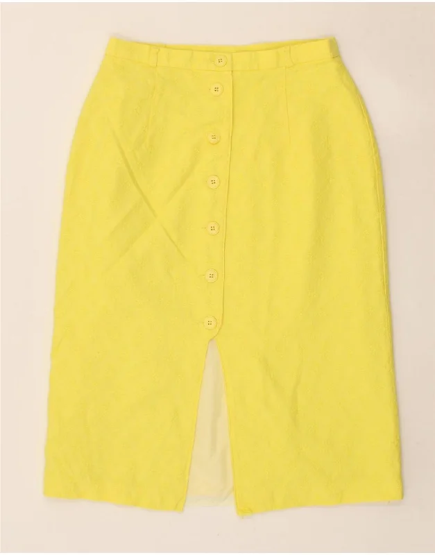 VINTAGE Womens Straight Skirt IT 42 Medium W30 Yellow Cotton lightweight skirt design
