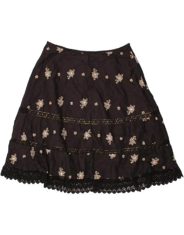 LAURA ASHLEY Womens A-Line Skirt UK 18 XL W 36 Black Floral Cotton corduroy skirt textured