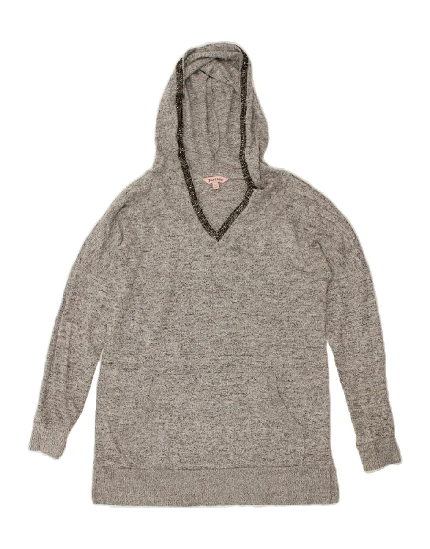 JUICY COUTURE Womens Hoodie Jumper UK 6 XS Grey Polyester Hoodie with Distressed Vintage Worn