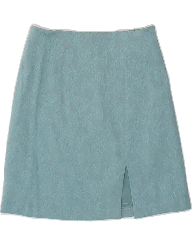 VINTAGE Womens Straight Skirt UK 10 Small W24  Blue Paisley Polyester cashmere skirt fine