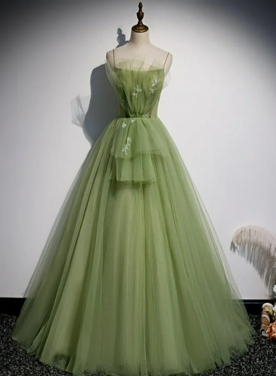 Lovely  Green Tulle Prom Dress 2022, Long Green Evening Party Dresses Sweet 16 Dresses Tunics Hiking breathable