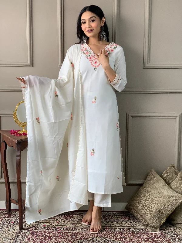 Women V Neck Embroidered Work Pure Cotton Fabric Kurta & Pant With Dupatta Set - Taantav Trendy Velvet Pants Women V Neck Embroidered Work Pure Cotton Fabric Kurta & Pant With Dupatta Set - Taantav Trendy Velvet Pants