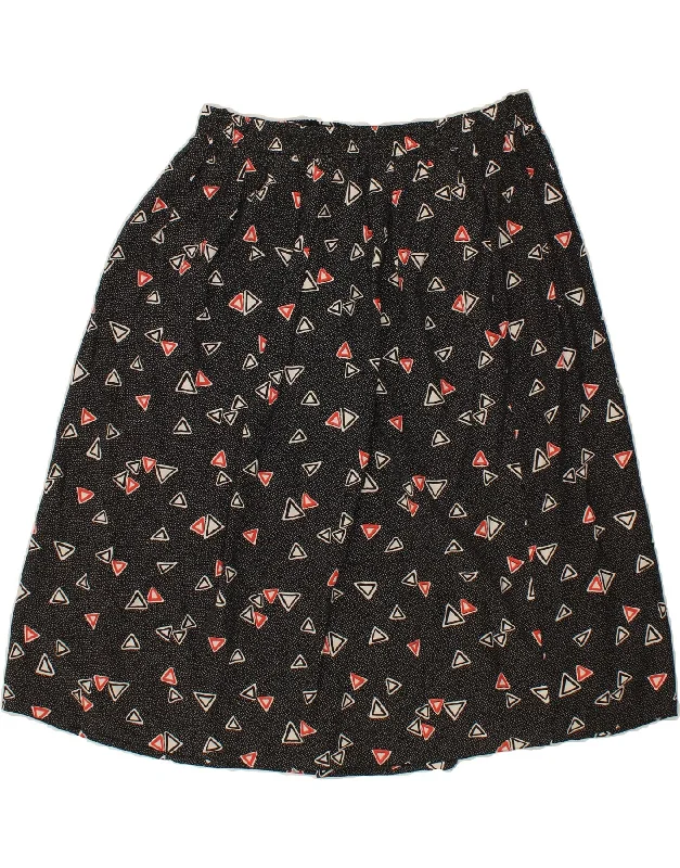 VINTAGE Womens Abstract Pattern A-Line Skirt IT 44 Medium W32  Black silk skirt luxurious