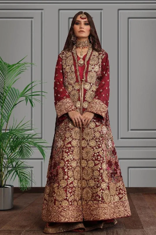 Shamaeel - Silk Embroidered Long Open Jacket with Embroidered Sharara and Dupatta Bomber Jacket Anorak Windbreaker