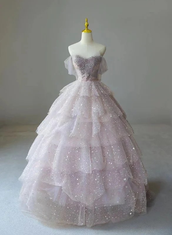 Pink Sweetheart Tulle Ball Gown Beaded Shiny Party Dress, Pink Sweet 16 Dress Tunics Bestseller popular