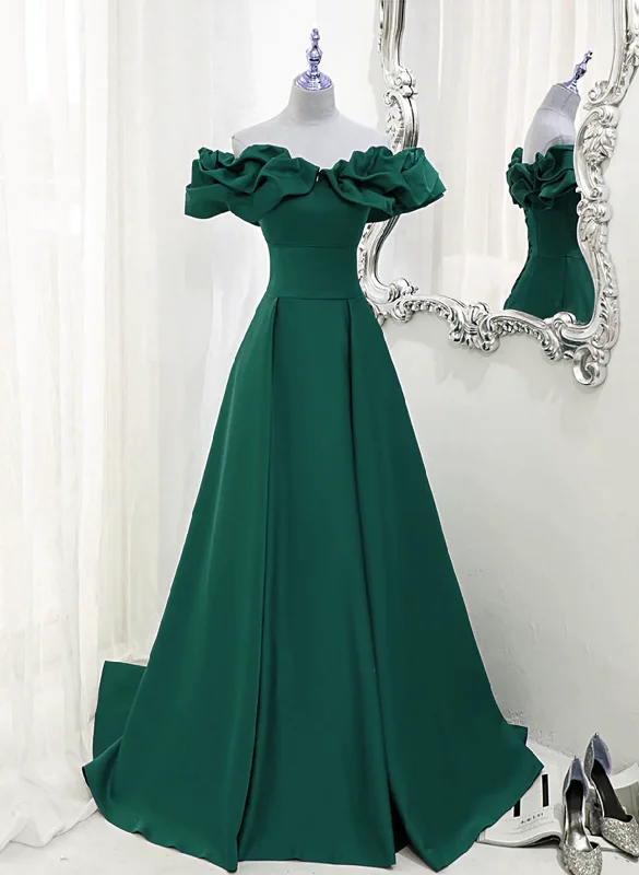 A-line Off Shoulder Floor Length A-line Long Prom Dress, Green Sweetheart Party Dress Tunics Leisure comfortable
