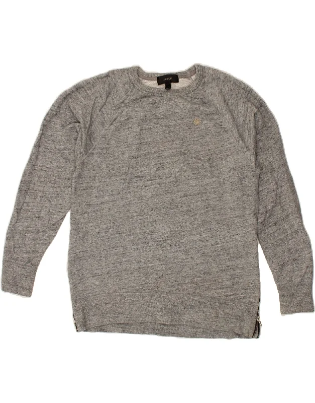 J. CREW Womens Sweatshirt Jumper UK 10 Small Grey Flecked Cotton Hoodie with Longline Fit Extended Stylish