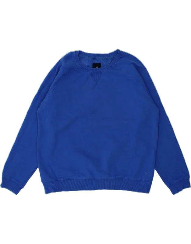 CREW CLOTHING Womens Oversized Sweatshirt Jumper UK 18 XL Blue Cotton Zip Hoodie Drawstring Kangaroo Pocket