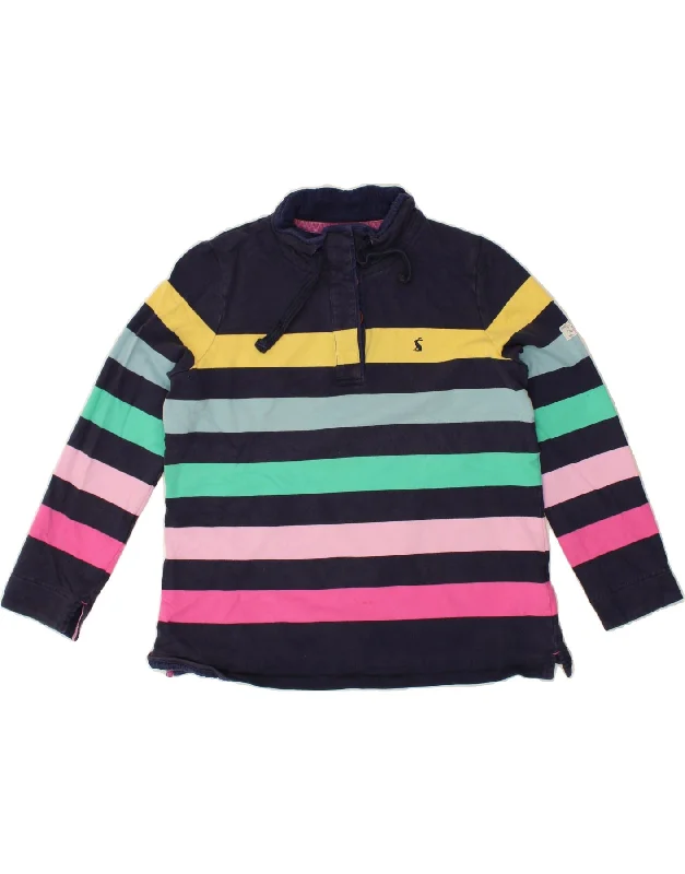 JOULES Womens Button Neck Sweatshirt Jumper UK 18 XL Multicoloured Striped Hoodie with Raw Hem Edgy Unfinished