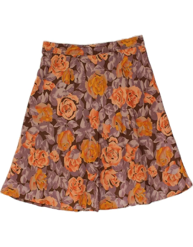 VINTAGE Womens A-Line Skirt W34 Large Brown Floral cashmere skirt rich