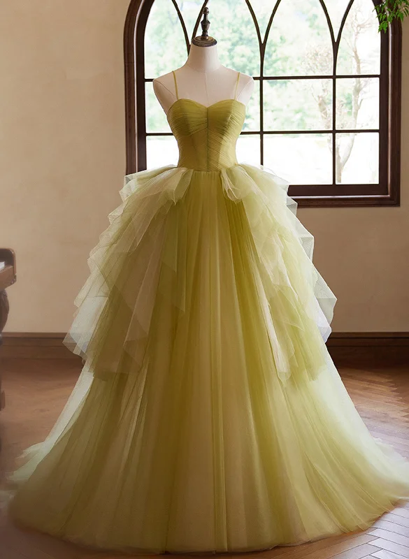 Lovely Green Sweetheart Straps Tulle Long Party Dress, Green Tulle Prom Dress Tunics Versatile functional