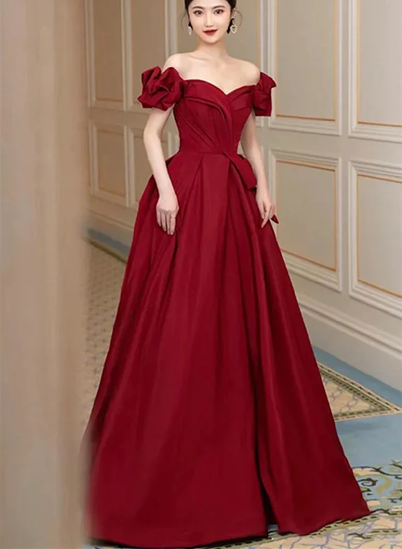 Wine Red Sweetheart A-line Long Party Dress, Wine Red Simple Prom Dress Evening Dress Chiffon Maxi Beach