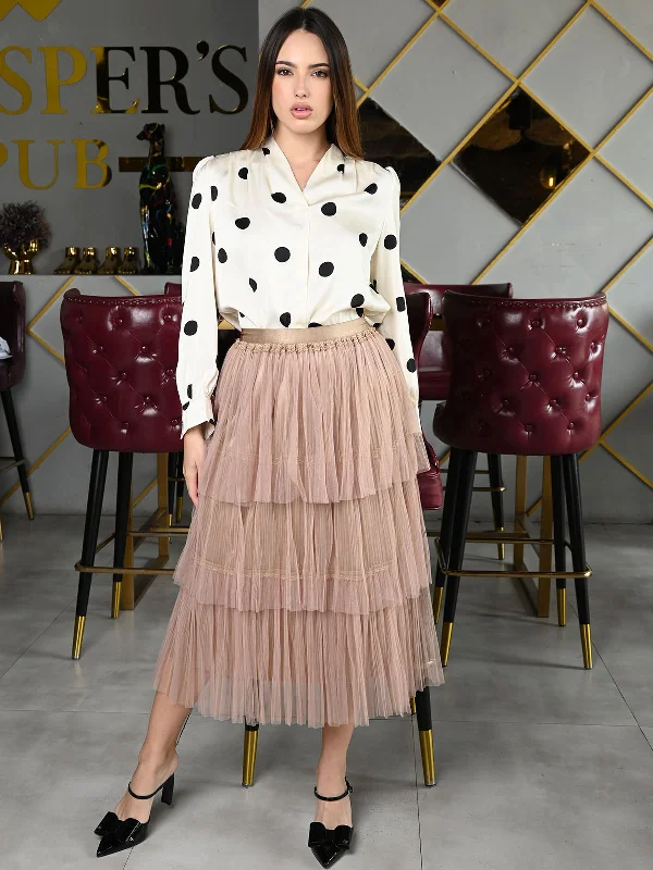 Odette Beige Net Ruffled Skirt For Women corduroy skirt comfortable