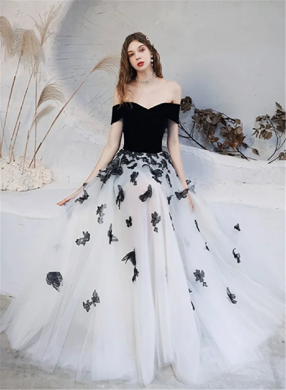 Black and White Prom Dress Sweetheart Party Dress, A-Line Graduation Dress Black Quinceanera Dress Tunics Floral girly