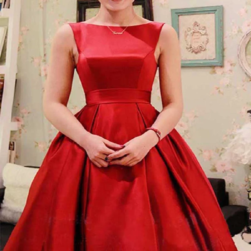 Blush red stain A-line bowknot cute unique formal freshman homecoming prom gown dress,BD0025 Square Neckline Feminine