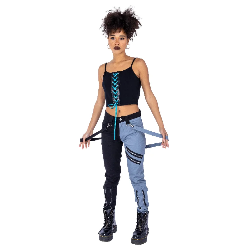 INFINITY PANTS - BLACK/GREY Stylish Paperbag Waist Pants