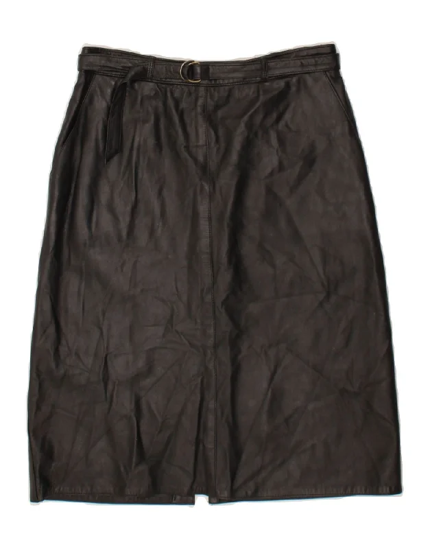 VINTAGE Womens High Waist Leather Skirt IT 46 Large W30  Black Leather chiffon skirt lightweight