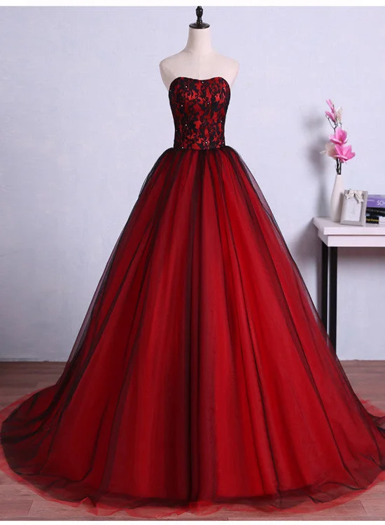 Black and Red Tulle Long Gorgeous Formal Gowns, Pretty Party Dresses, Lovely Party Gowns for 16 Birthday Tunics Long Elegant